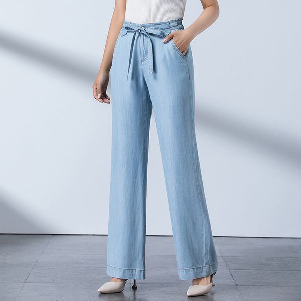 2020 new high belt was thin ice silk breathable tencel denim wide leg pants women casual trousers, Blue
2020 new high belt was thin ice silk breathable tencel denim wide leg pants women casual trousers, Blue