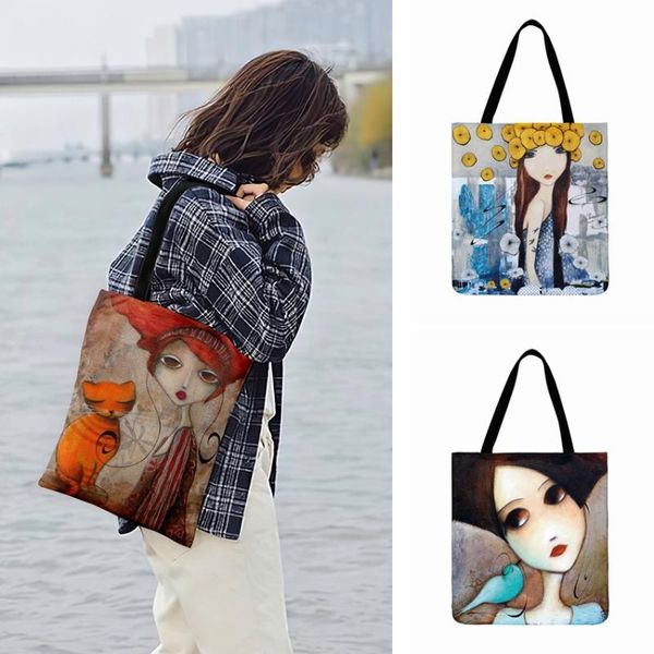 outdoor beach bag ladies shoulder bag big eyes girl and cat painting print tote for women casual tote foldable shopping
outdoor beach bag ladies shoulder bag big eyes girl and cat painting print tote for women casual tote foldable shopping