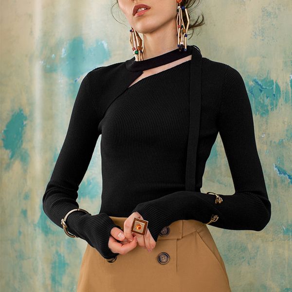 new winter wear knitted openwork design sense ribbon shirt coat sweater, White;black
new winter wear knitted openwork design sense ribbon shirt coat sweater, White;black