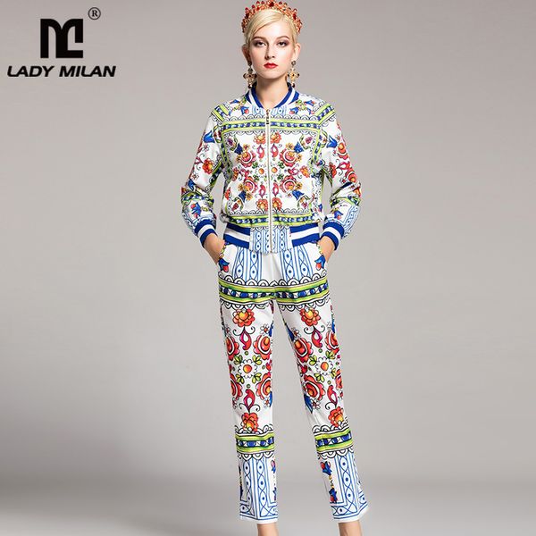 lady milan 2018 autumn women's runway twinsets suits long sleeves printed sequined baseball jackets with pants two piece sets, Gray
lady milan 2018 autumn women's runway twinsets suits long sleeves printed sequined baseball jackets with pants two piece sets, Gray