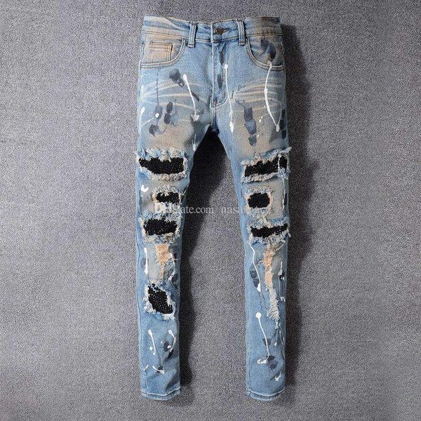 new mens designer jeans luxury mens distressed zipper jeans ripped denim pants mens designer skinny biker pants, Blue
new mens designer jeans luxury mens distressed zipper jeans ripped denim pants mens designer skinny biker pants, Blue