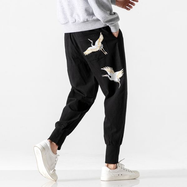 

Januarysnow Mens Spring Chinese Style Causal Pants Men Cotton Linen Fashion Trousers Male Loose Printed Oversize Pants