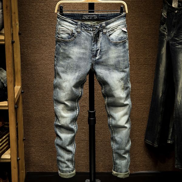 мода vintage мужские джинсы ретро wash slim fit упругие рваные джинсы мужчины итальянски дизайнерские хлопок джинсовые брюки hombre, Blue
мода vintage мужские джинсы ретро wash slim fit упругие рваные джинсы мужчины итальянски дизайнерские хлопок джинсовые брюки hombre, Blue