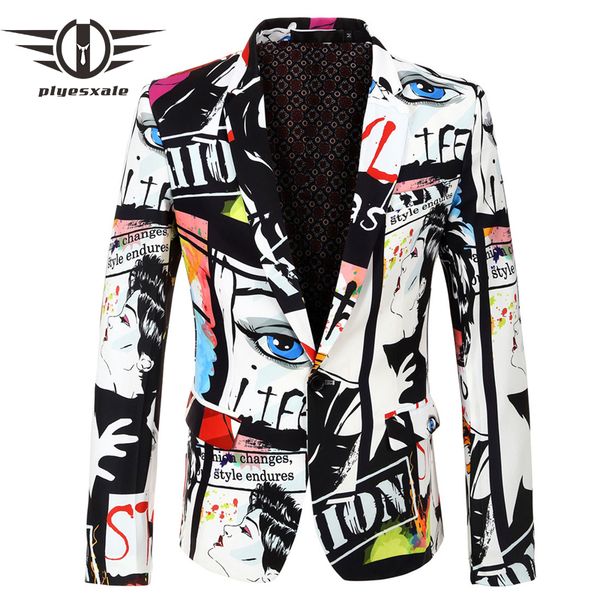 plyesxale hip hop mens blazer jacket european and american style casual male blazer fashion printed designs stage costume q485, White;black
plyesxale hip hop mens blazer jacket european and american style casual male blazer fashion printed designs stage costume q485, White;black