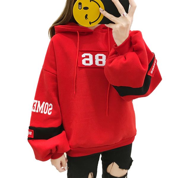 women's blouse autumn and winter korean tide fashion loose large yard printing stitching velvet hooded sweatshirt, Black
women's blouse autumn and winter korean tide fashion loose large yard printing stitching velvet hooded sweatshirt, Black