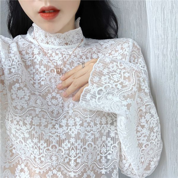 exquisite fashion small stand collar lace hook blossom flower shirt women's bottoming tee shirts casual winter loose top, White
exquisite fashion small stand collar lace hook blossom flower shirt women's bottoming tee shirts casual winter loose top, White