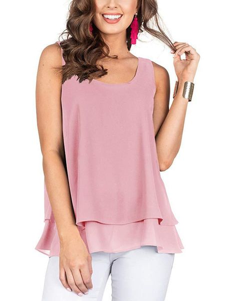women's t-shirt women casual summer european and american sleeveless round neck jacket double chiffon vest, White
women's t-shirt women casual summer european and american sleeveless round neck jacket double chiffon vest, White