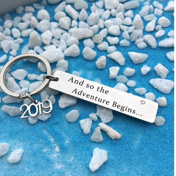 2019 graduation keychain stainless steel key ring "and so the adventure begins" engraved inspirational keyring student gift, Silver
2019 graduation keychain stainless steel key ring "and so the adventure begins" engraved inspirational keyring student gift, Silver