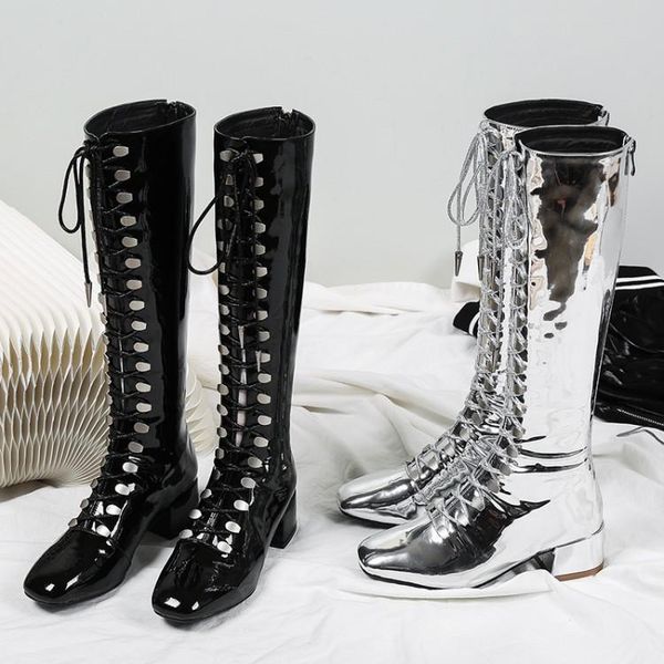 new shiny silver black patent leather winter boots women chic square toe chunky heel front cross tied back zipper shoes woman
new shiny silver black patent leather winter boots women chic square toe chunky heel front cross tied back zipper shoes woman