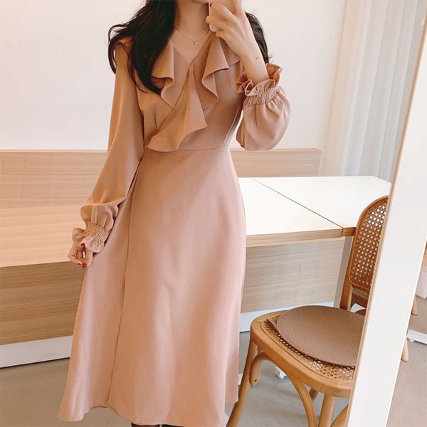 new year date temperament dresses women korea style design pink birthday party flare sleeve a line ruffled dress long, Black;gray
new year date temperament dresses women korea style design pink birthday party flare sleeve a line ruffled dress long, Black;gray