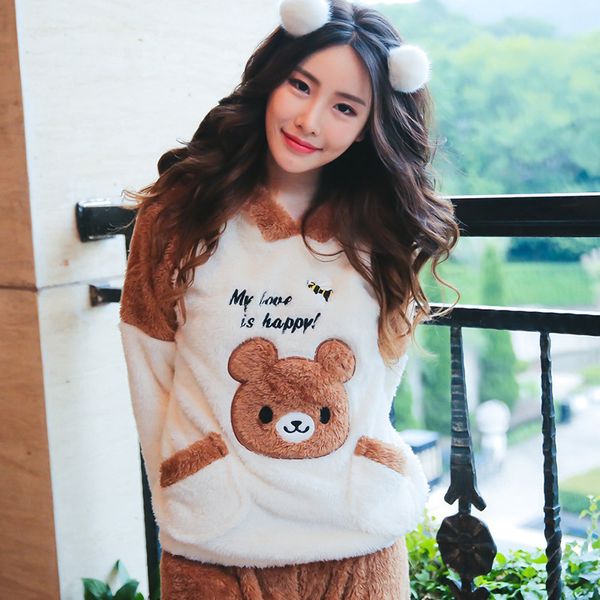 winter new style cute hooded bear women's pajama suit comfortable warm panda velvet color block home wear, Black;brown
winter new style cute hooded bear women's pajama suit comfortable warm panda velvet color block home wear, Black;brown