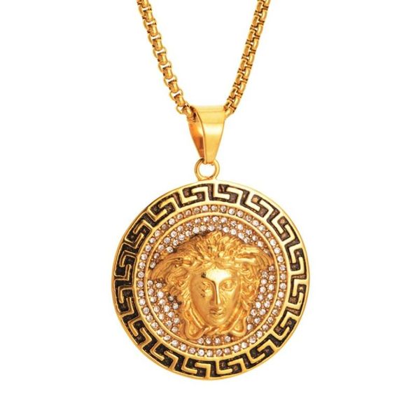 designer pendant necklaces vintage mens gold link chain titanium steel round coin medusa necklace jewelry, Silver
designer pendant necklaces vintage mens gold link chain titanium steel round coin medusa necklace jewelry, Silver