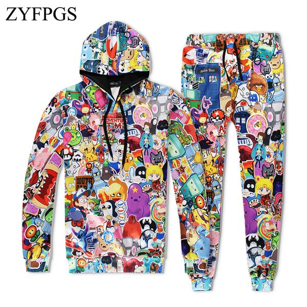 

zyfpgs 2019 men's suit cartoon character combination casual fashion pattern printing fantasy sky suit animati z0110, Gray