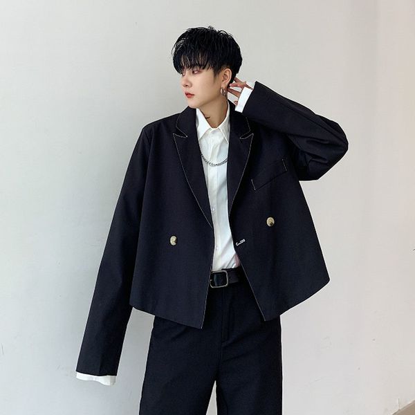 men loose casual short style suit jacket male vintage fashion hip hop japan streetwear gothic blazer suit coat outerwear, White;black
men loose casual short style suit jacket male vintage fashion hip hop japan streetwear gothic blazer suit coat outerwear, White;black