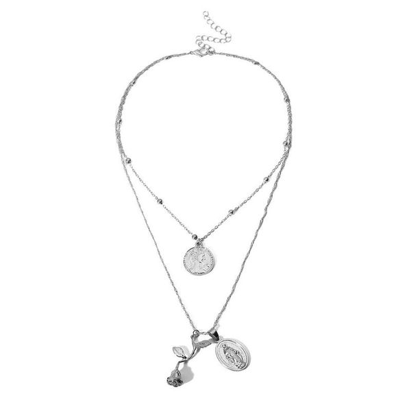 retro circle alloy necklace bohemian style multilayer rose jesus pendant necklace jewelry, Silver
retro circle alloy necklace bohemian style multilayer rose jesus pendant necklace jewelry, Silver