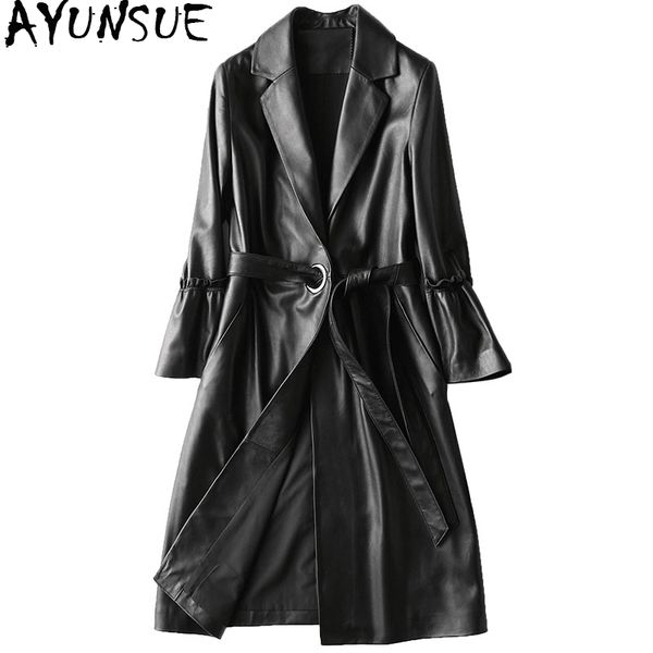 ayunsue natural sheepskin coats for women slim genuine leather jacket long trench coat female spring autumn outerwear 27266, Black
ayunsue natural sheepskin coats for women slim genuine leather jacket long trench coat female spring autumn outerwear 27266, Black