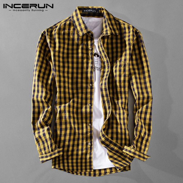 incerun fashion men plaid long sleeve lapel shirt streetwear trend joker comfort baggy button mens social casual checked blouse, White;black
incerun fashion men plaid long sleeve lapel shirt streetwear trend joker comfort baggy button mens social casual checked blouse, White;black