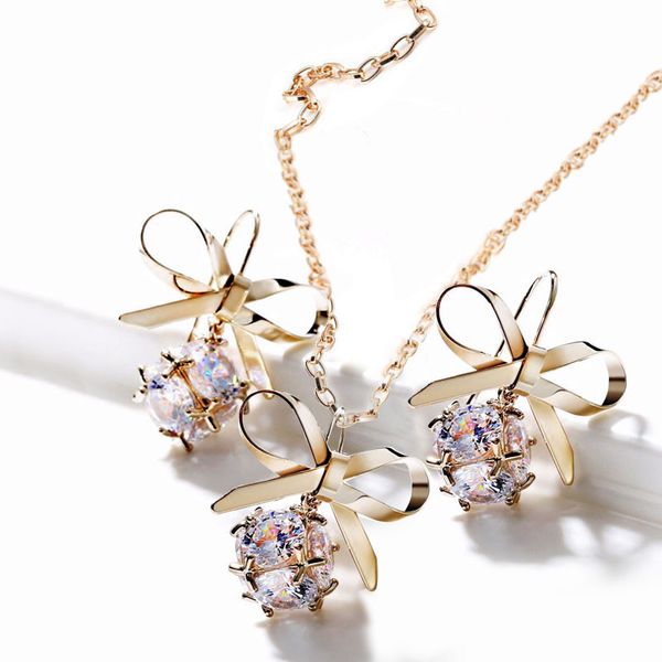 fashion women elegant sweet bow tie necklace earrings with cubic zirconia fine jewelry set for romantic wedding accessories, Silver
fashion women elegant sweet bow tie necklace earrings with cubic zirconia fine jewelry set for romantic wedding accessories, Silver