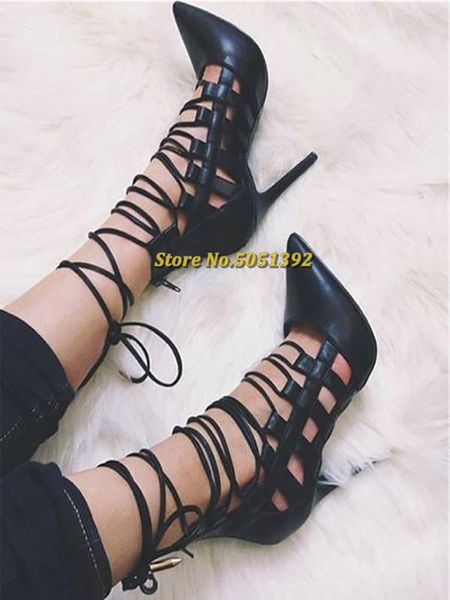 women gladiator shoes hollow crisscross lace up stiletto heels pumps pointed toe high vamp zip up female shoes narrow strap, Black
women gladiator shoes hollow crisscross lace up stiletto heels pumps pointed toe high vamp zip up female shoes narrow strap, Black