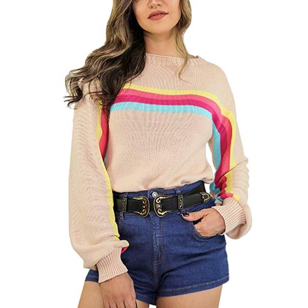 women sweater casual long sleeve crewneck multi color striped knitted pullover sweater women outfits, White;black
women sweater casual long sleeve crewneck multi color striped knitted pullover sweater women outfits, White;black