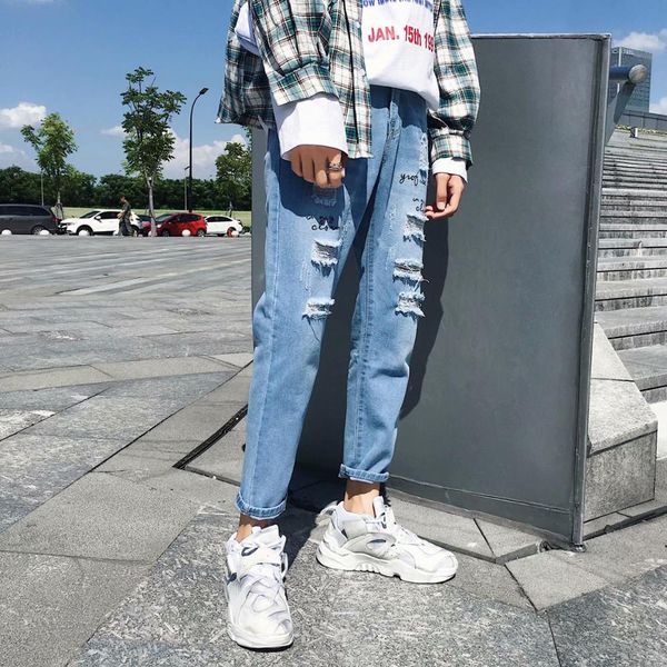 wholesale 2019 autumn winter men's ripped hole distressed jeans hombre streetwear hip hop slim feet teenagers pencil pants men, Blue
wholesale 2019 autumn winter men's ripped hole distressed jeans hombre streetwear hip hop slim feet teenagers pencil pants men, Blue