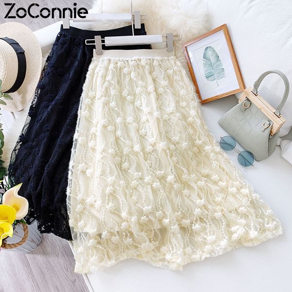 women skirts 2020 spring summer lace tulle hook flower hollow out midi skirt ladies elegant high waist a-line skirt jupe longue, Black
women skirts 2020 spring summer lace tulle hook flower hollow out midi skirt ladies elegant high waist a-line skirt jupe longue, Black