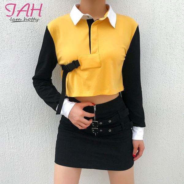 iamhotty лоскутная ленты пряжки punk tee shirt femme отложным шеи желтый черный контраст tshirts женщины кнопка harajuku tee вверх, White
iamhotty лоскутная ленты пряжки punk tee shirt femme отложным шеи желтый черный контраст tshirts женщины кнопка harajuku tee вверх, White