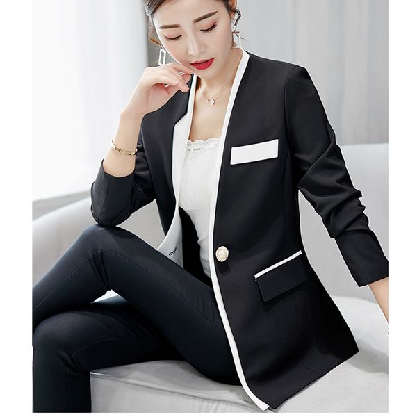 office lady black slim long small blazer single slot button long sleeve autumn spring button pocket coat, White;black
office lady black slim long small blazer single slot button long sleeve autumn spring button pocket coat, White;black