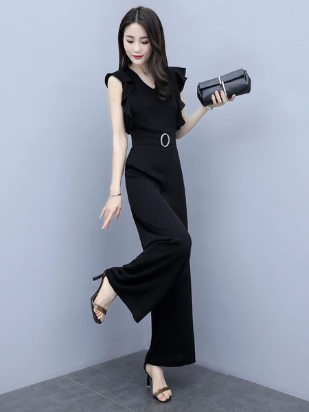 black elegant office lady solid ruffle sleeveless rompers summer workwear women jumpsuits, Black;white
black elegant office lady solid ruffle sleeveless rompers summer workwear women jumpsuits, Black;white