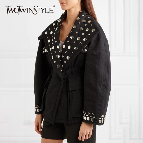 twotwinstyle rivet jacket female eyelet v neck lantern sleeve tunic women's coat oversize fashion 2019 autumn streetwear, Black;brown
twotwinstyle rivet jacket female eyelet v neck lantern sleeve tunic women's coat oversize fashion 2019 autumn streetwear, Black;brown