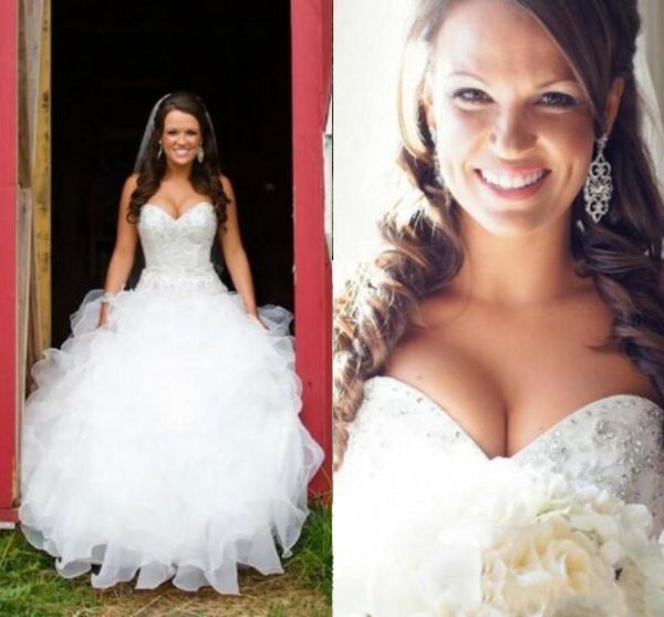 Gorgeous Ball Gown Country Mermaid Wedding Dresses Sweetheart Crystal Beading Ruffles Sweep Train Organza Bridal Gowns Plus Size Customized
Gorgeous Ball Gown Country Mermaid Wedding Dresses Sweetheart Crystal Beading Ruffles Sweep Train Organza Bridal Gowns Plus Size Customized