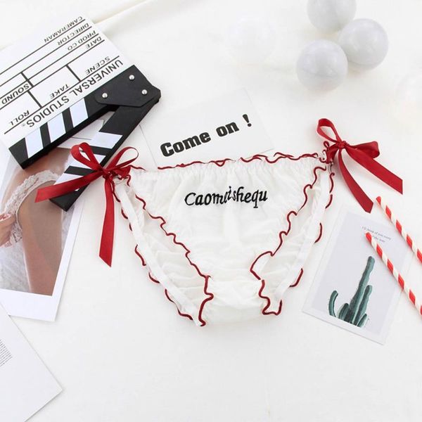 women semi-sheer mesh underwear briefs letters embroidered side tie ribbon bowknot lingerie thong low waist ruffles panties, Black;pink
women semi-sheer mesh underwear briefs letters embroidered side tie ribbon bowknot lingerie thong low waist ruffles panties, Black;pink