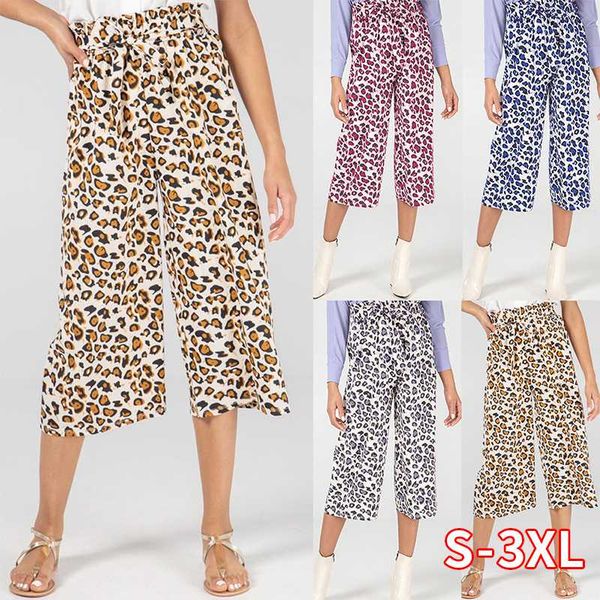 women leopard print pants high waist casual loose waist straps bow wide leg pants capris summer beach woman trouses, Black;white
women leopard print pants high waist casual loose waist straps bow wide leg pants capris summer beach woman trouses, Black;white
