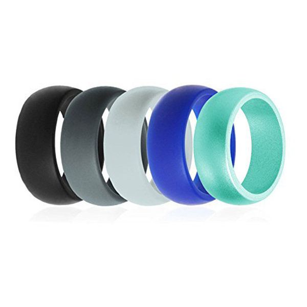 5 обручальных колец шириной 8 мм для мужчин по доступной силиконовой резинке, Silver 
5 обручальных колец шириной 8 мм для мужчин по доступной силиконовой резинке, Silver