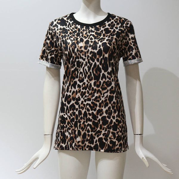 

Leopard Print Short Sleeve Womens Tshirts Summer O-Neck Skinny Fashion Ladies Tops Casual Clothes Breathable Apparel