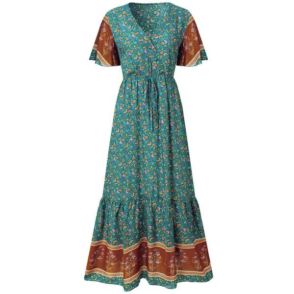 women summer maxi dress boho flowers print button down flare sleeve loose dress casual dresses woman party night beach dresses, Black;gray
women summer maxi dress boho flowers print button down flare sleeve loose dress casual dresses woman party night beach dresses, Black;gray