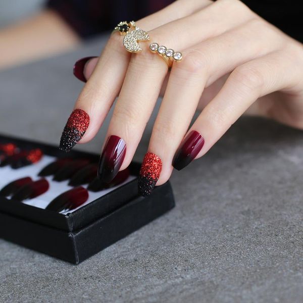 handmade flash gradient glitter false nail shiny coffin nail black box packaging blue red black multicolor selection, Red;gold
handmade flash gradient glitter false nail shiny coffin nail black box packaging blue red black multicolor selection, Red;gold