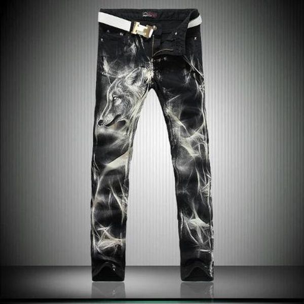 Fashion Big Size Mens Printed Jeans 28 38 Black Stretch Slim Fit Painted Wolf Print Night Club Singers Trousers
Fashion Big Size Mens Printed Jeans 28 38 Black Stretch Slim Fit Painted Wolf Print Night Club Singers Trousers