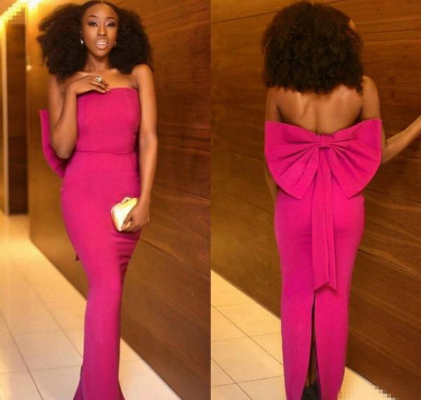 2018 new fuchsia mermaid evening dresses strapless back slit with big bow floor length sheath chiffon cocktail party prom ball gown, Black;red
2018 new fuchsia mermaid evening dresses strapless back slit with big bow floor length sheath chiffon cocktail party prom ball gown, Black;red