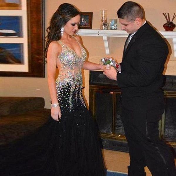 2019 new robe de soiree custom made soiree shining crystal deep neck backless long tulle mermaid formal event evening dresses 2018, Black;red
2019 new robe de soiree custom made soiree shining crystal deep neck backless long tulle mermaid formal event evening dresses 2018, Black;red
