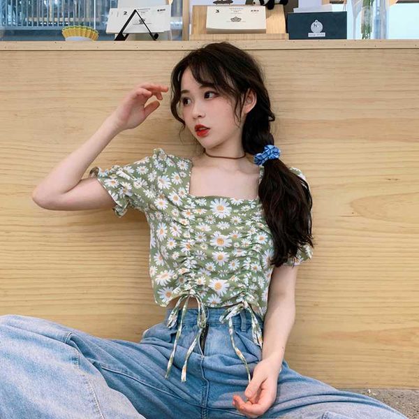 women's blouses & shirts women chiffon blouse butterfly sleeve little daisy summer square collar printed drawstring short shirt yt5025, White
women's blouses & shirts women chiffon blouse butterfly sleeve little daisy summer square collar printed drawstring short shirt yt5025, White