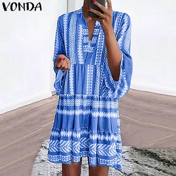 v-neck short dress vonda women flare sleeve print sundress summer casual loose bohemian beach party dresses vestido s-5xl, Black;gray
v-neck short dress vonda women flare sleeve print sundress summer casual loose bohemian beach party dresses vestido s-5xl, Black;gray