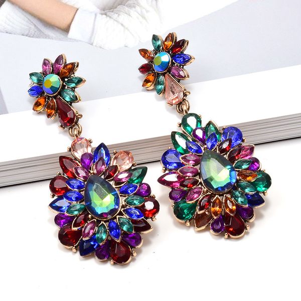 new vintage hanging double flower dangling drop earrings studded with full colorful crystals fine jewelry accessories for women, Silver
new vintage hanging double flower dangling drop earrings studded with full colorful crystals fine jewelry accessories for women, Silver