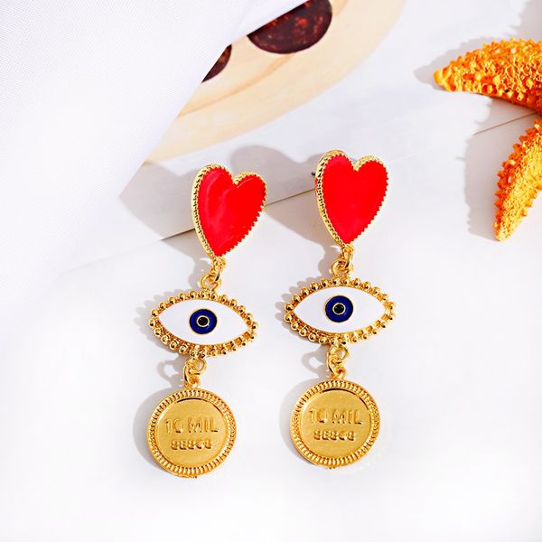classic red heart gold color evil eye stud earrings brincos 2020 fashion statement long women earrings, Golden;silver
classic red heart gold color evil eye stud earrings brincos 2020 fashion statement long women earrings, Golden;silver