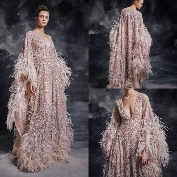 krikor jabotian 2020 luxury prom dresses sequined beads feather dubai arabic v neck celebrity long sleeve evening gowns formal pageant dress, Black
krikor jabotian 2020 luxury prom dresses sequined beads feather dubai arabic v neck celebrity long sleeve evening gowns formal pageant dress, Black