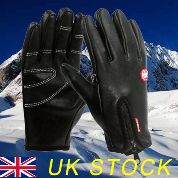 winter warm windproof waterproof anti-slip thermal touch screen gloves zipper uk, Blue;gray