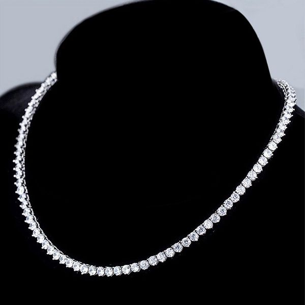 4mm iced out chain tennis necklace copper hip-hop necklace 18k golden plated chain cubic zirconia necklace bling rapper chain rapper chains, Silver