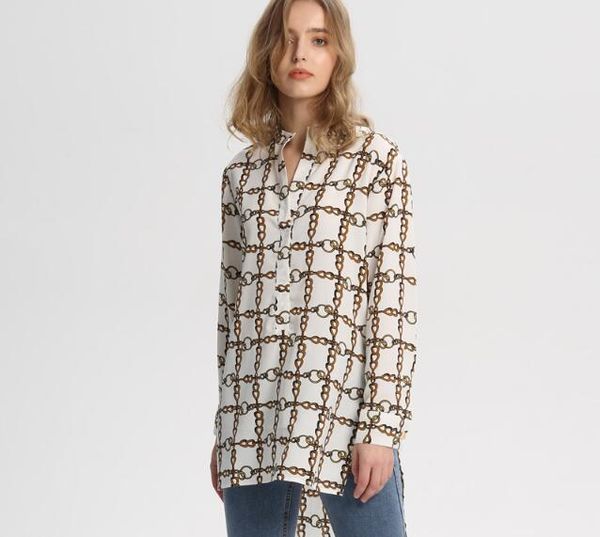 women elegant chain print long blouse long sleeve side split irregular shirts ladies streetwear loose blusas, White
women elegant chain print long blouse long sleeve side split irregular shirts ladies streetwear loose blusas, White