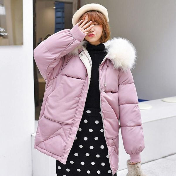 2019 women korean solid down cotton jacket parkas warm fur collar coat loose plus size hooded winter coat, Black
2019 women korean solid down cotton jacket parkas warm fur collar coat loose plus size hooded winter coat, Black