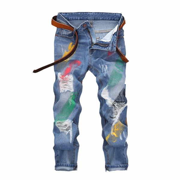 men's colorful ripped skinny slim fit jeans straight casual denim pants hiphop destroyed holes distressed frayed trouser, Blue
men's colorful ripped skinny slim fit jeans straight casual denim pants hiphop destroyed holes distressed frayed trouser, Blue